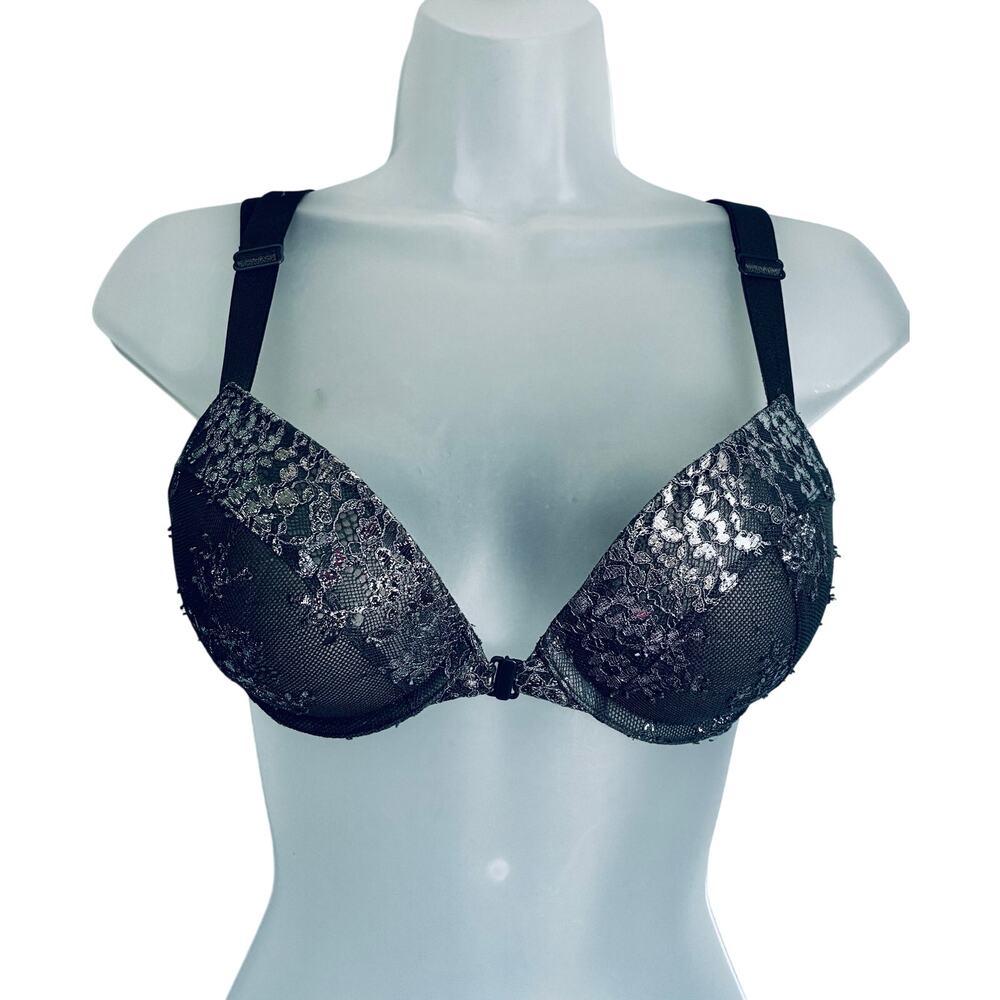 Victoria's Secret Very Sexy Push-Up Bra 32C Gray Silver Padded Front Close
